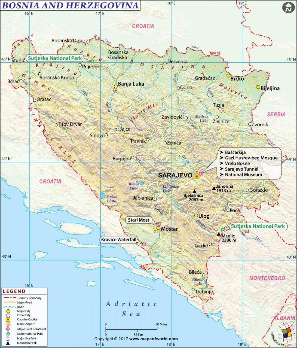 نقشه از کشور بوسنی