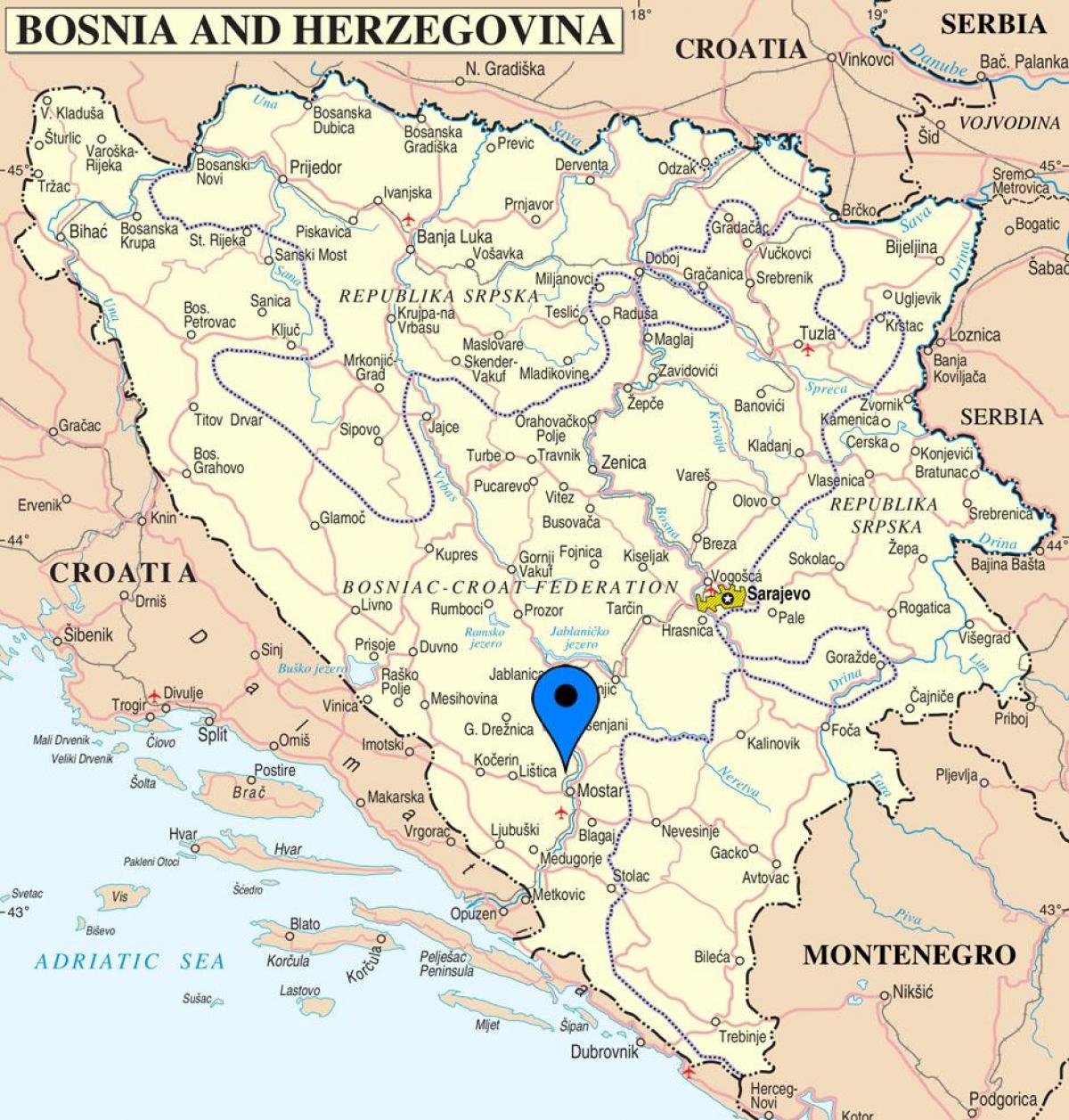 نقشه موستار بوسنی و هرزگوین